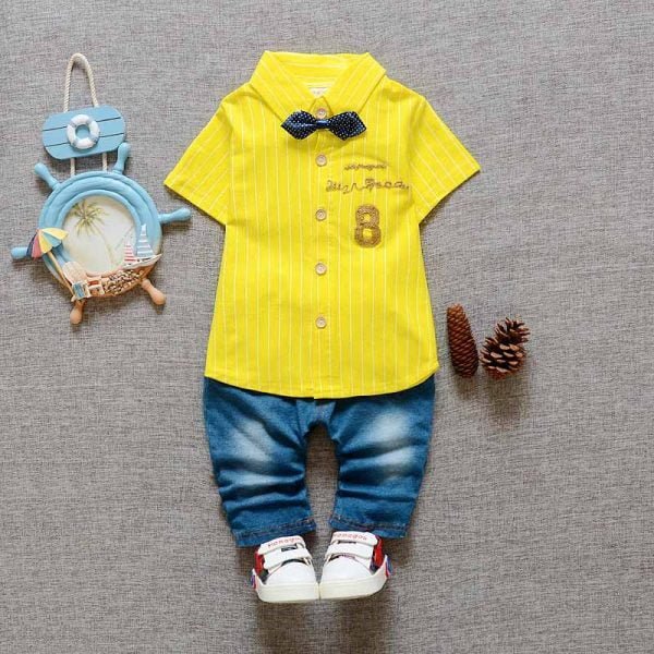 Liuliukd| Boy Gentleman Stripe Denim Set, Yellow, Kids