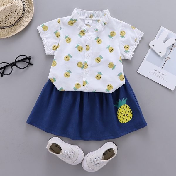 Shellkids| Girl full printing pineapple clothing set, Yellow, Kids