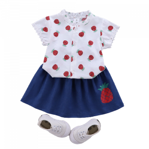 Liuliukd| Girl full printing strawberry Plaid clothes set, Red, Kids