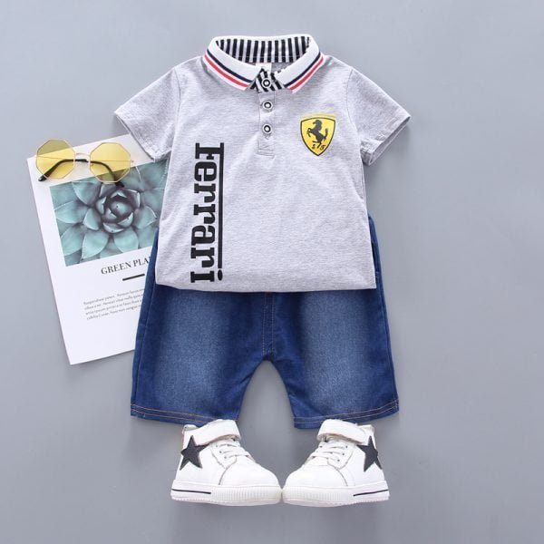 Shellkids| boy Cartoon Clothes Set, Grey, Kids