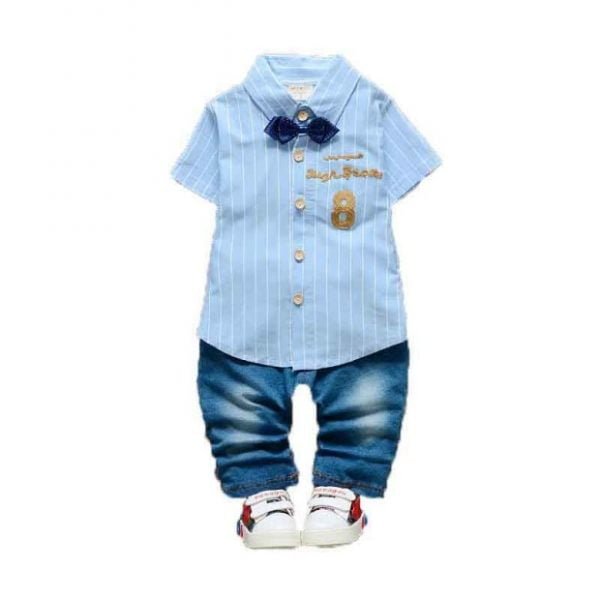 Liuliukd| Boy Gentleman Stripe Denim Set, Blue, Kids
