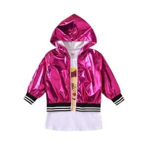 Liuliukd| Laser Cool Hip-Hop Style Girl Outfit with white T-shirt, Rose Red, Kids