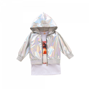 Liuliukd| Laser Cool Hip-Hop Style Girl White Outfit with Long T-shirt, white, Kids