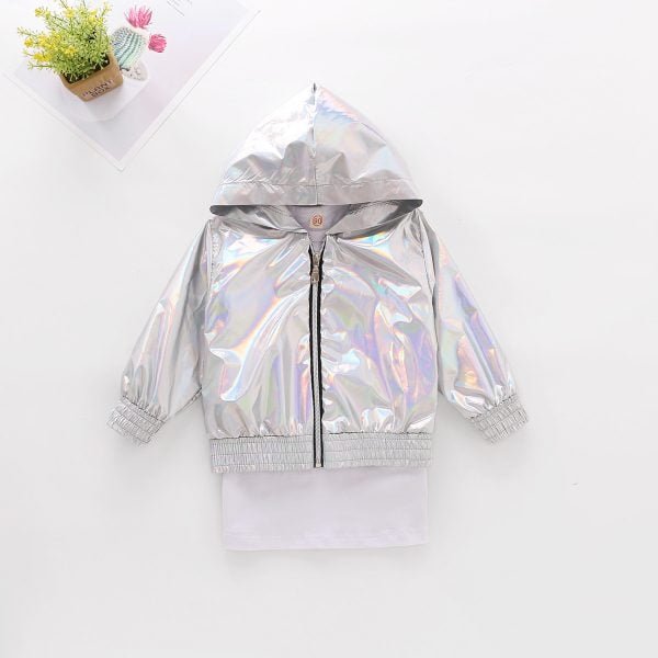 Liuliukd| Laser Cool Hip-Hop Style Girl White Outfit with Long T-shirt, white, kids