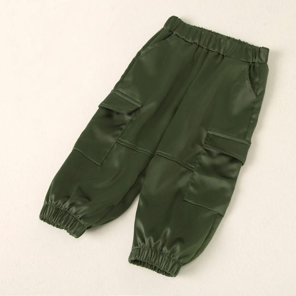 Liuliukd| Girl Adjustable White Top + Army Green Cargo Pants, Details