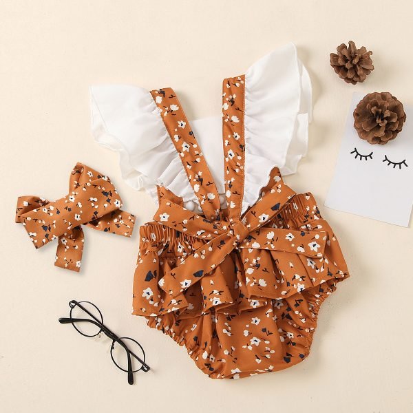 Liuliukd| Floral Fly Sleeve Romper With Headband, Back side