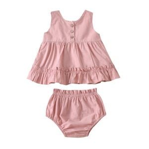 Liuliukd| Solid Color Sleeveless Shirt + Shorts, Pink, Baby