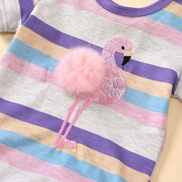Liuliukd| Striped Flamingo Short Sleeve Romper + Skirt, Details