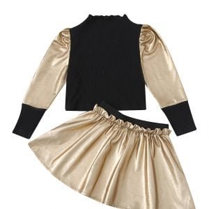 Liuliukd| Spring Golden Color Girl Shirt + Skirt, Black, Kids