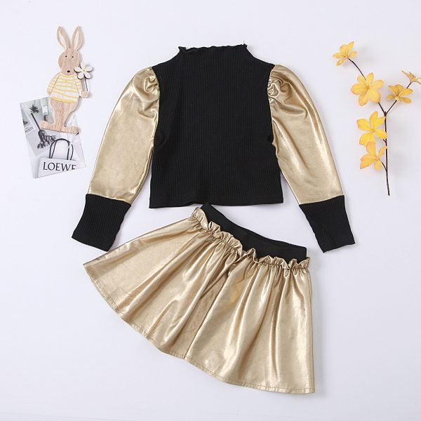 Liuliukd| Spring Golden Color Girl Shirt + Skirt, Black, Kids