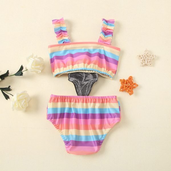 Liuliukd| Girl Striped Rainbow Color Ice-cream Decorative Swimwear, Back Side