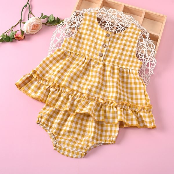 Liuliukd| Plaid Sleeveless Girl Shirt + Shorts, Yellow, Baby