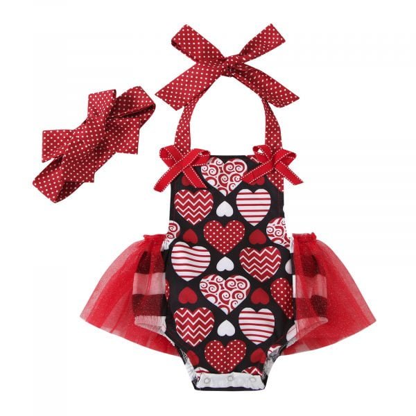 Liuliukd| Heart-shaped Baby Valentine's day Romper with Yarn Around, Red, Baby