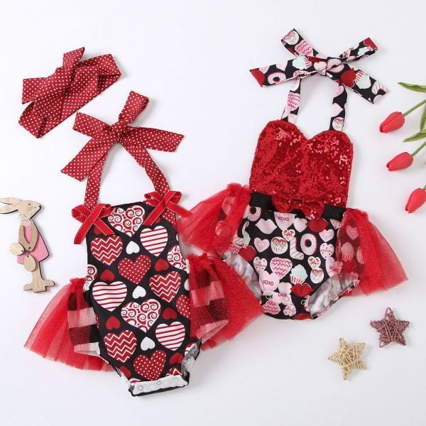 Liuliukd| Heart-shaped Baby Valentine's day Romper with Yarn Around, All colors, Baby