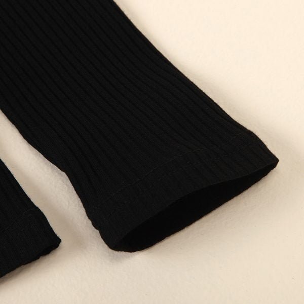 Liuliukd| Girl Black Long Sleeve Shirt + Suede Fabric Skirt, Details