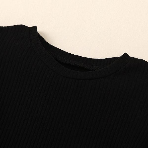 Liuliukd| Girl Black Long Sleeve Shirt + Suede Fabric Skirt, Details