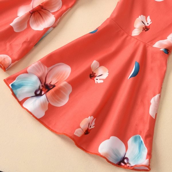 Liuliukd| Girl Off-the-shoulder Top+ Floral Bell-bottomed Pants, Details