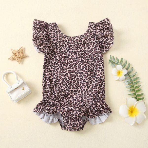 Liuliukd| Leopard Printed Baby Girl Romper, Brown, Kids