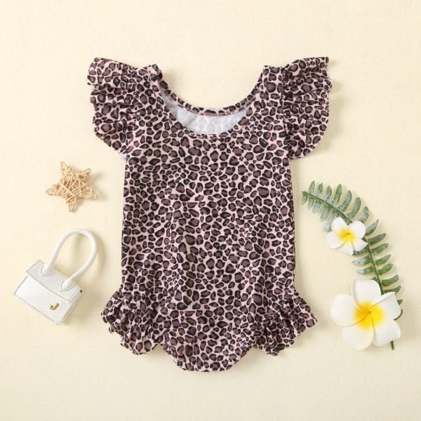 Liuliukd| Leopard Printed Baby Girl Romper, Brown, Kids
