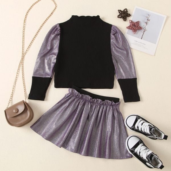 Liuliukd| Spring Golden Color Girl Shirt + Skirt, Grey, Kids