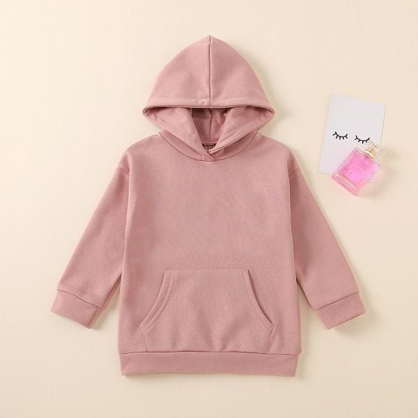 Liuliukd| Girl Long Sleeve Pink Hoodie, Pink, Kids