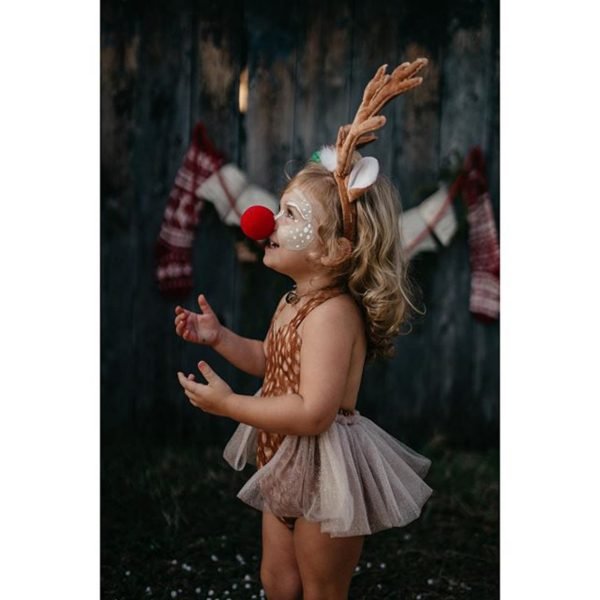 Liuliukd| Christmas Elk Printing Romper with Headband, Model Picture