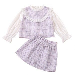Liuliukd| Girl Plaid Lase Shirt + A-line Skirt, Purple, Kids