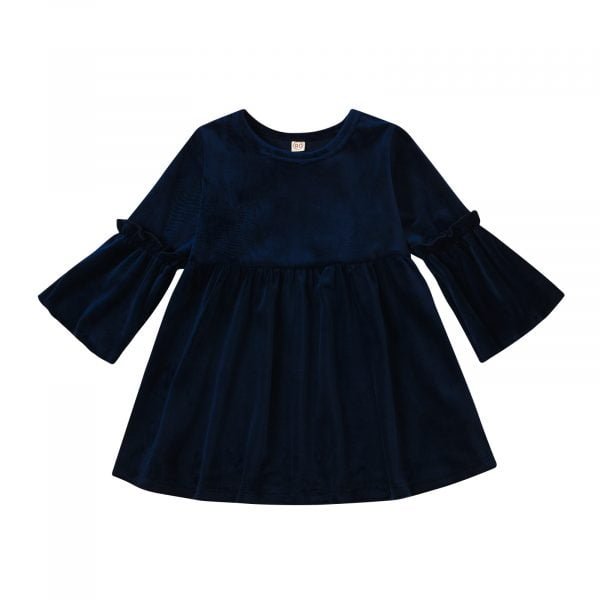 Liuliukd| Navy Pleuche Girl Dress, Navy, Kids
