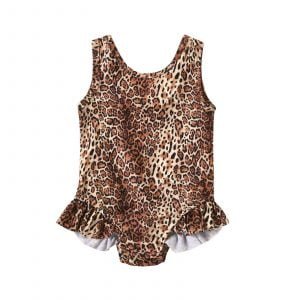 Liuliukd| Leopard Print Baby Girl Swimwear, Brown, Kids
