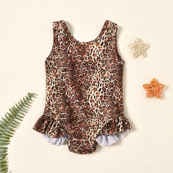 Liuliukd| Leopard Print Baby Girl Swimwear, Back Side