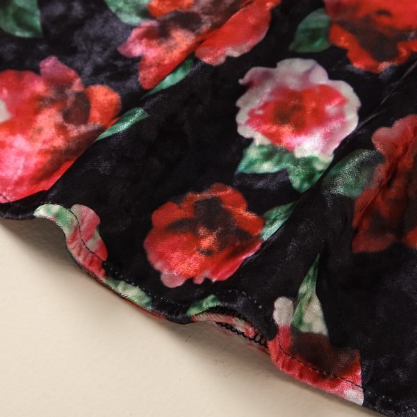 Liuliukd| Fly Long Sleeve Flower Velour Dress, Details