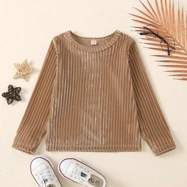 Liuliukd| Girl Velour Brown Shirt, Brown, Kids
