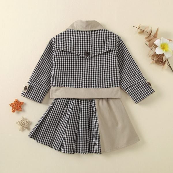 Liuliukd| Girl Color Matching Suit with A-line Skirt, Back Side