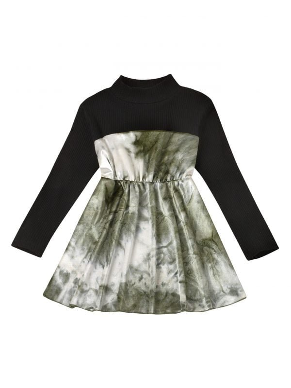 Liuliukd| Long Sleeve Girl Velour Dress, Black, Kids