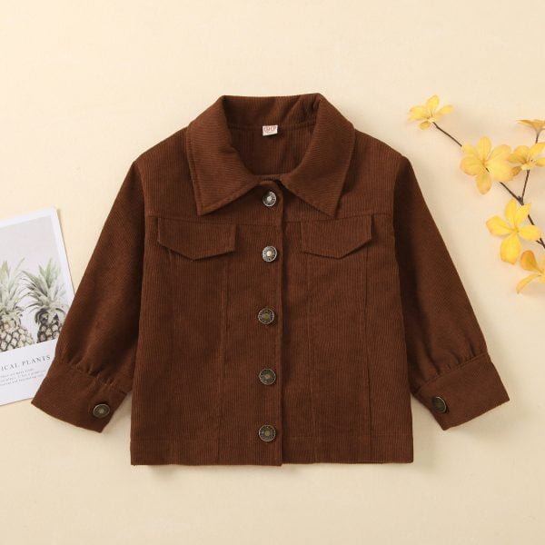 Liuliukd| Corduroy Outfit with Single-breasted, Deep Brown, Kiids