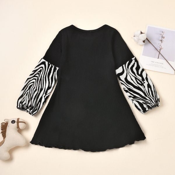 Liuliukd| Leopard Print Matching Sleeve Girl Dress, Back Side