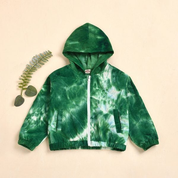 Liuliukd| Green Tie-dye Zipper Hoodie, Green, Kids