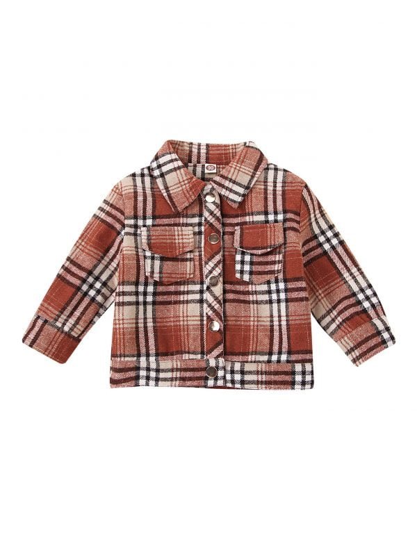 Liuliukd| Turn-down Collar Shirt with Single-breasted, Brown, Kids