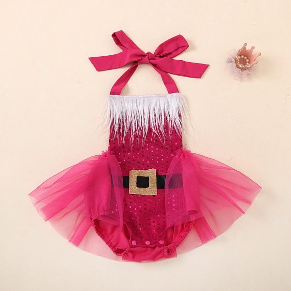 Liuliukd| Christmas Girl Sequin Yarn Romper, Rose Pink, Baby