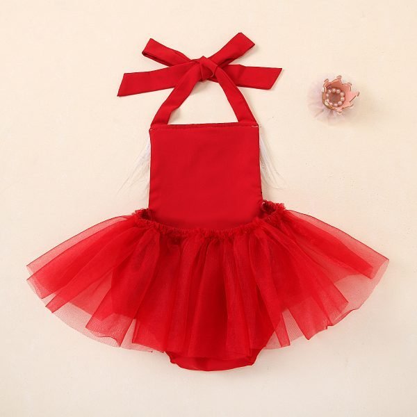 Liuliukd| Christmas Girl Sequin Yarn Romper, Red Back side