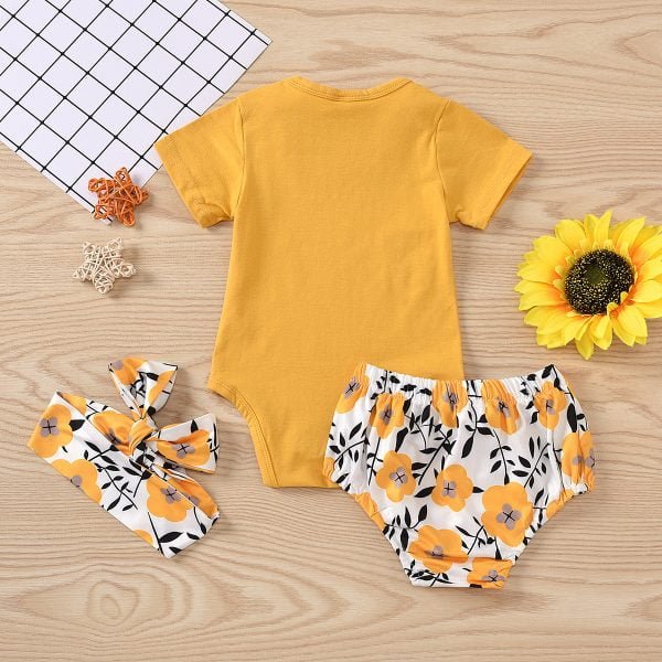 Liuliukd| Girl Sunflower Print 3PCS Clothes Set, Back side