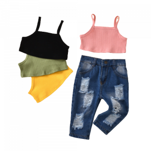 Liuliukd| Solid Girl Top+ Ripped Jeans, All colors