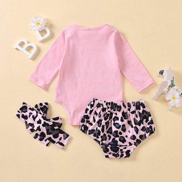 Liuliukd| Girl Pink Shirt + Leopard Print Shorts + Headband, Back Side