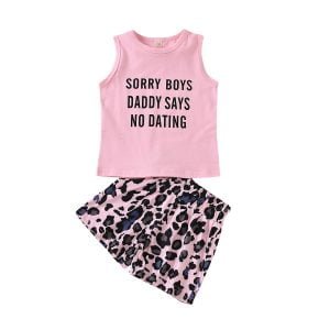 Liuliukd| Girl Pink Shirt + Leopard Print Skirts, Pink, Kids