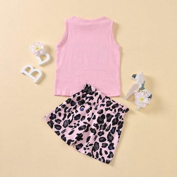 Liuliukd| Girl Pink Shirt + Leopard Print Skirts, Back side