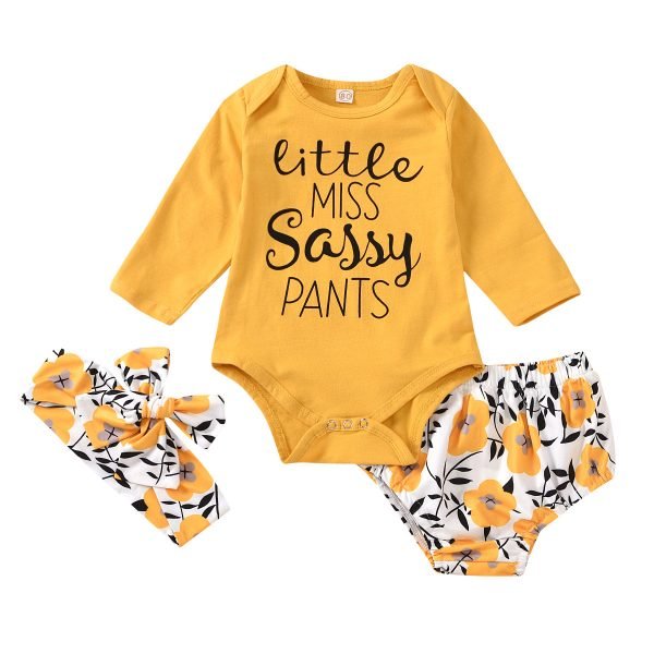 Liuliukd| Girl Sunflower Print 3PCS Clothes Set, yellow, Kids