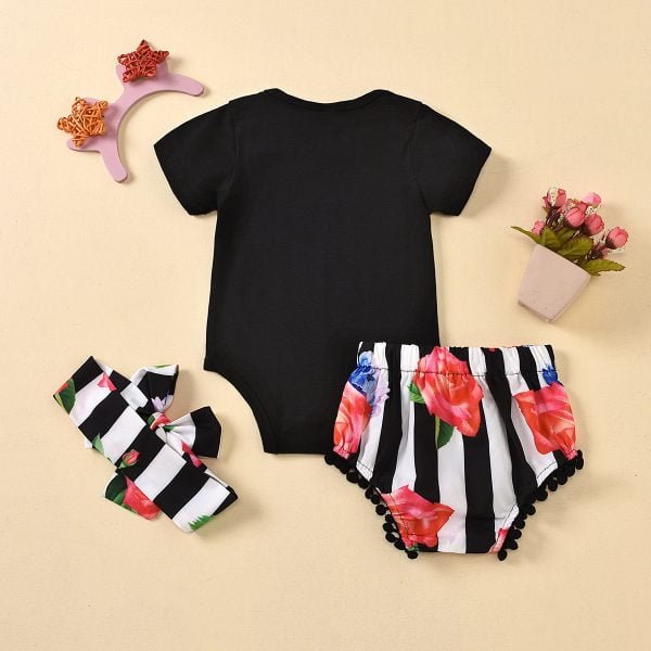 Liuliukd| Girl Print Shirt + Flower Shorts + Headband, Back side