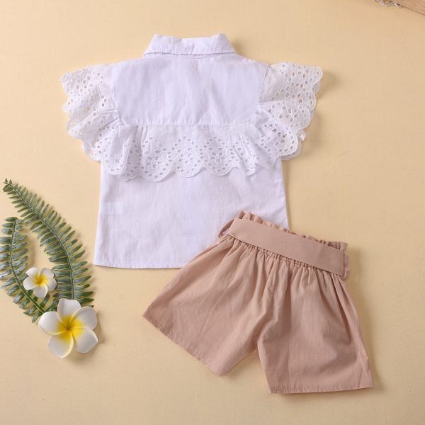 Liuliukd| Girl Lace White Shirt + Solid Shorts, Back side