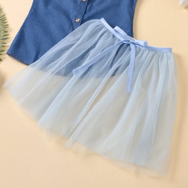 Liuliukd| Girl Denim Sleeveless Shirt + Yarn Skirts, Details