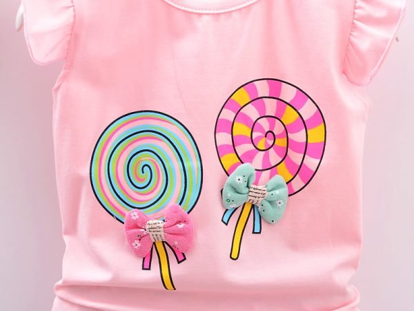 Liuliukd| Girl Lollipop Fly Sleeve + Flower Shorts, Details